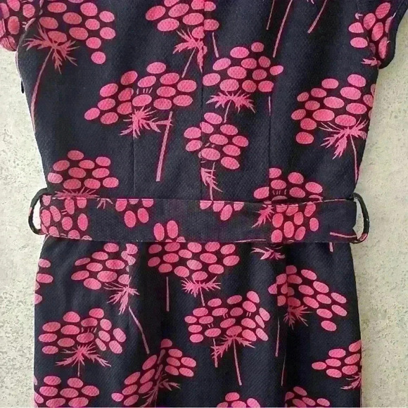 BODEN 12R WOMENS LINED DARK BLUE/PINK BELTED SHORT SLEEVE CAREER SCHOOL DRESS - Picture 6 of 11